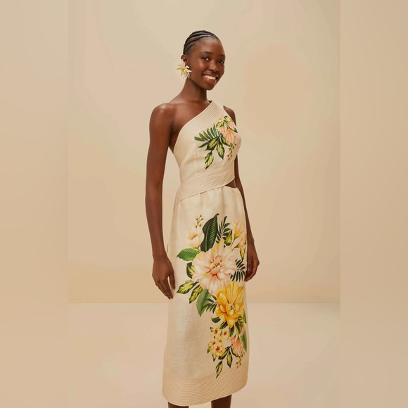 FARM RIO Garden Cascade Sand Midi Dress - Picture 2 of 4